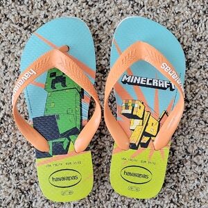 Havaianas Minecraft Kids Flip Flops - Orange and Green